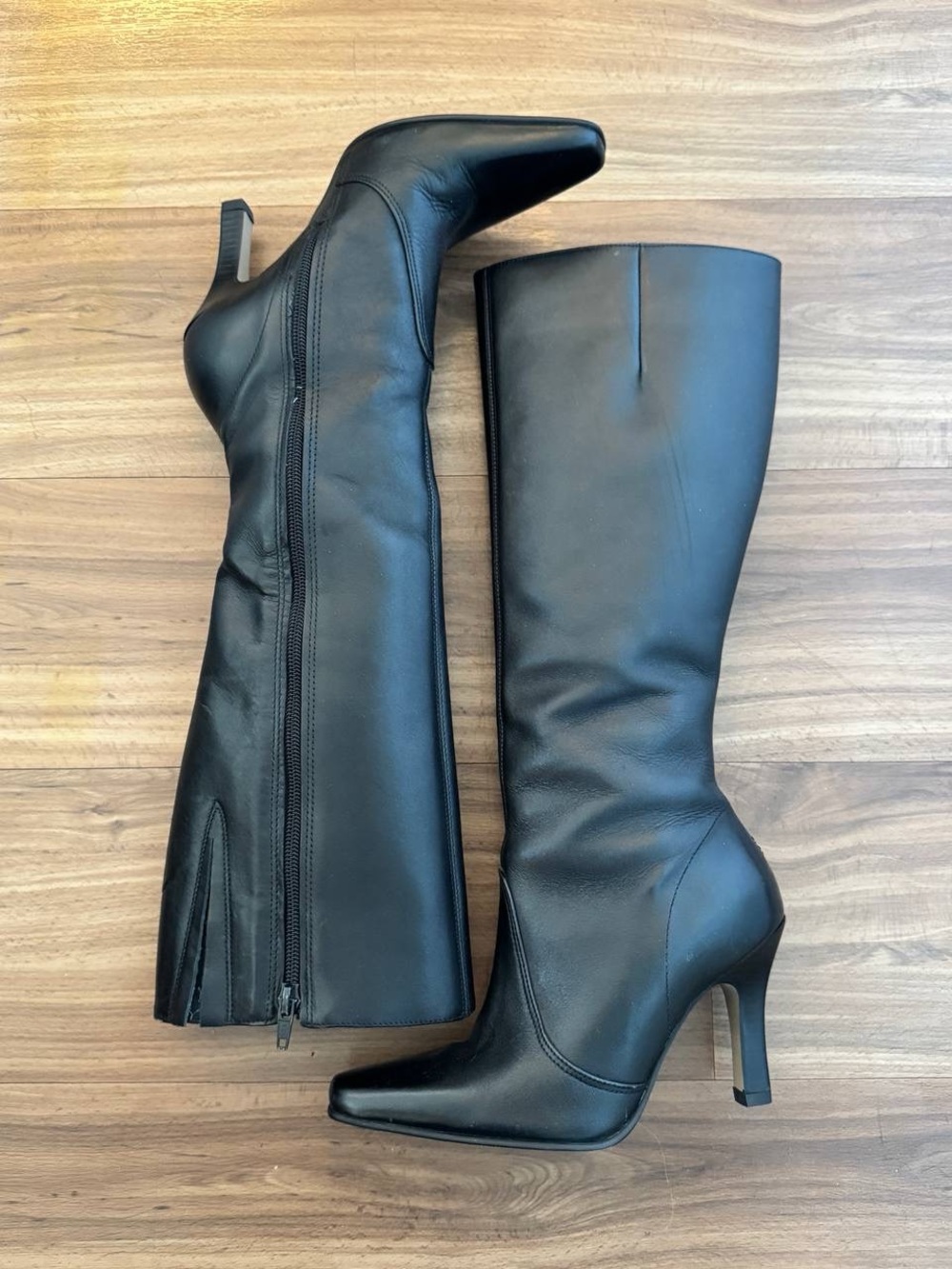 Leather Over-the-Knee Heeled Boots Black